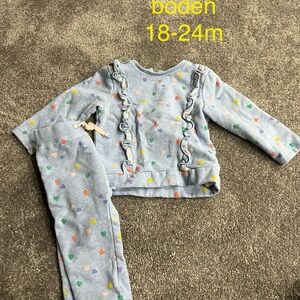 Boden Kids sweat set - blue with colorful hearts size 18-24m